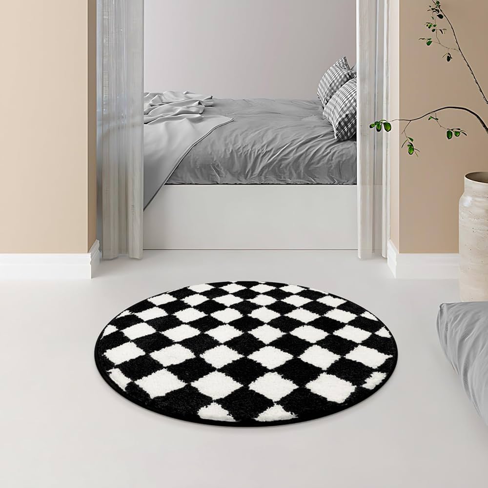 SIMPLE LIFE 浴室用マット チェック柄 Amazon.com: Sivilife Checkered Round Bathroom Rugs, Machine